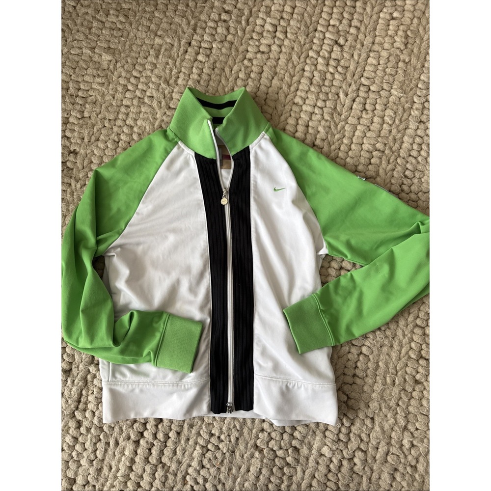 Nike Kids 16-18 XL Vintage Looking Track Jacket Green And White‎ Full Zip